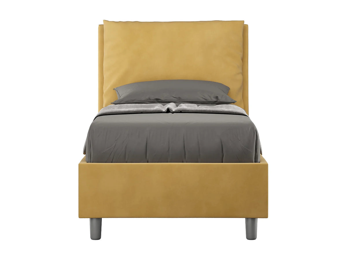 Lit Coffre 90x190 Bois Jaune Capitonné — vue 3