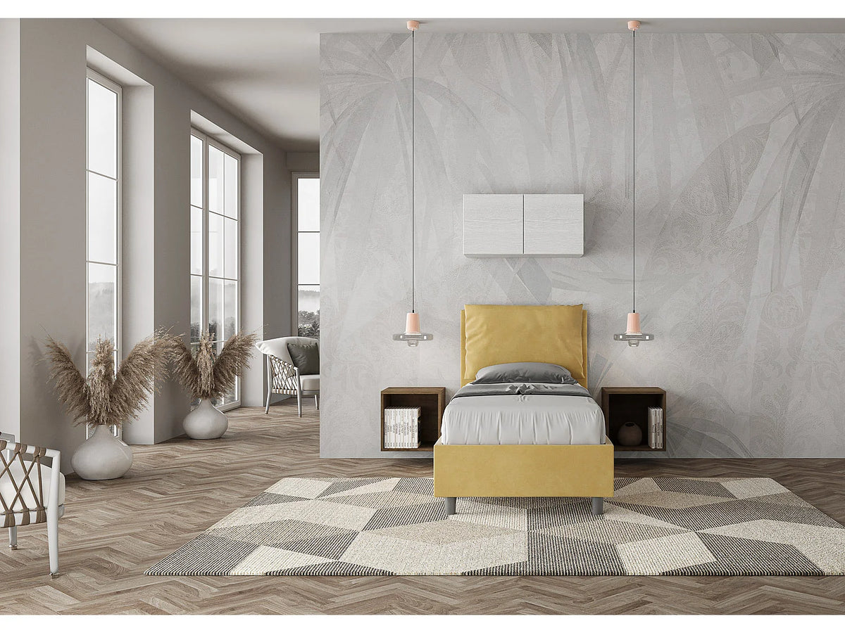 Lit Coffre 90x190 Bois Jaune Capitonné — vue 4