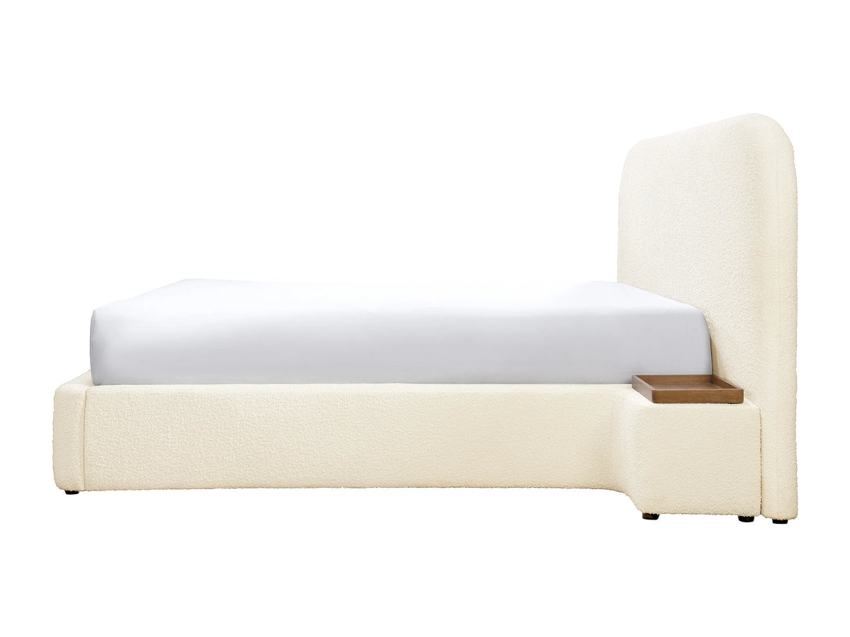 Lit Coffre 180x200 Tissu Bouclette Blanc avec Chevets — vue 6