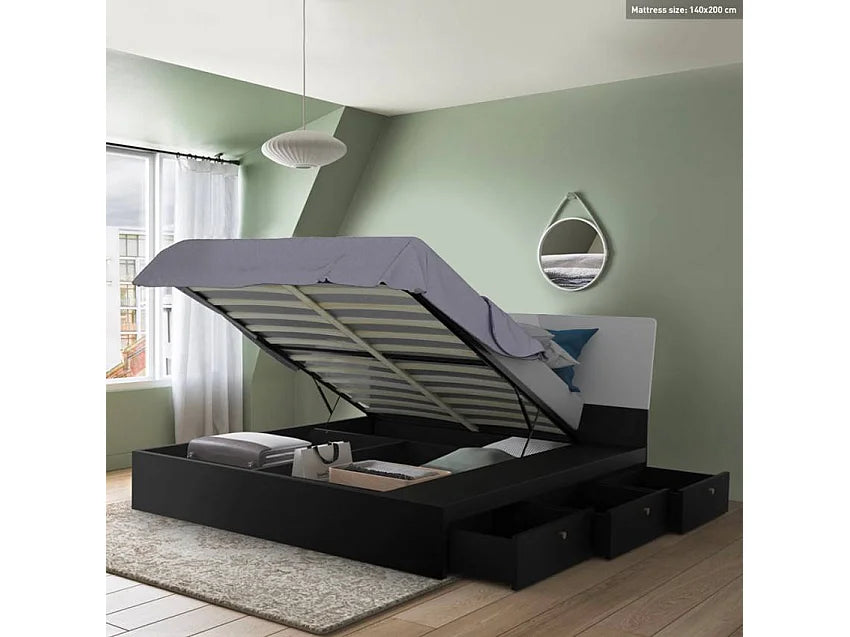 Lit Coffre 160x200 Simili Cuir Noir avec Matelas — vue 3