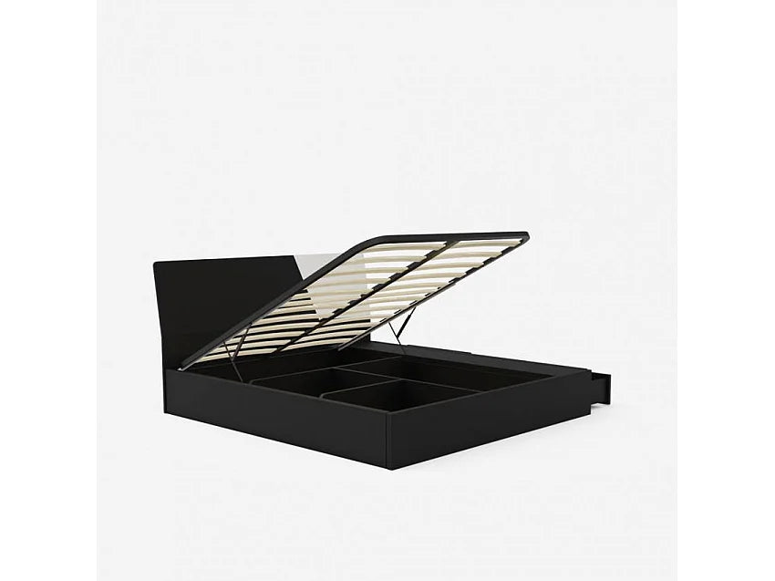 Lit Coffre 160x200 Simili Cuir Noir avec Matelas — vue 4