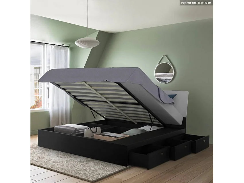 Lit Coffre 160x190 Simili Cuir Noir avec Matelas — vue 2