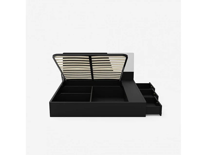 Lit Coffre 160x190 Simili Cuir Noir avec Matelas — vue 5