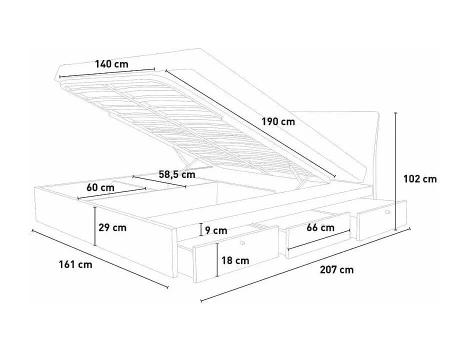 Lit Coffre 160x190 Simili Cuir Noir avec Matelas — vue 6