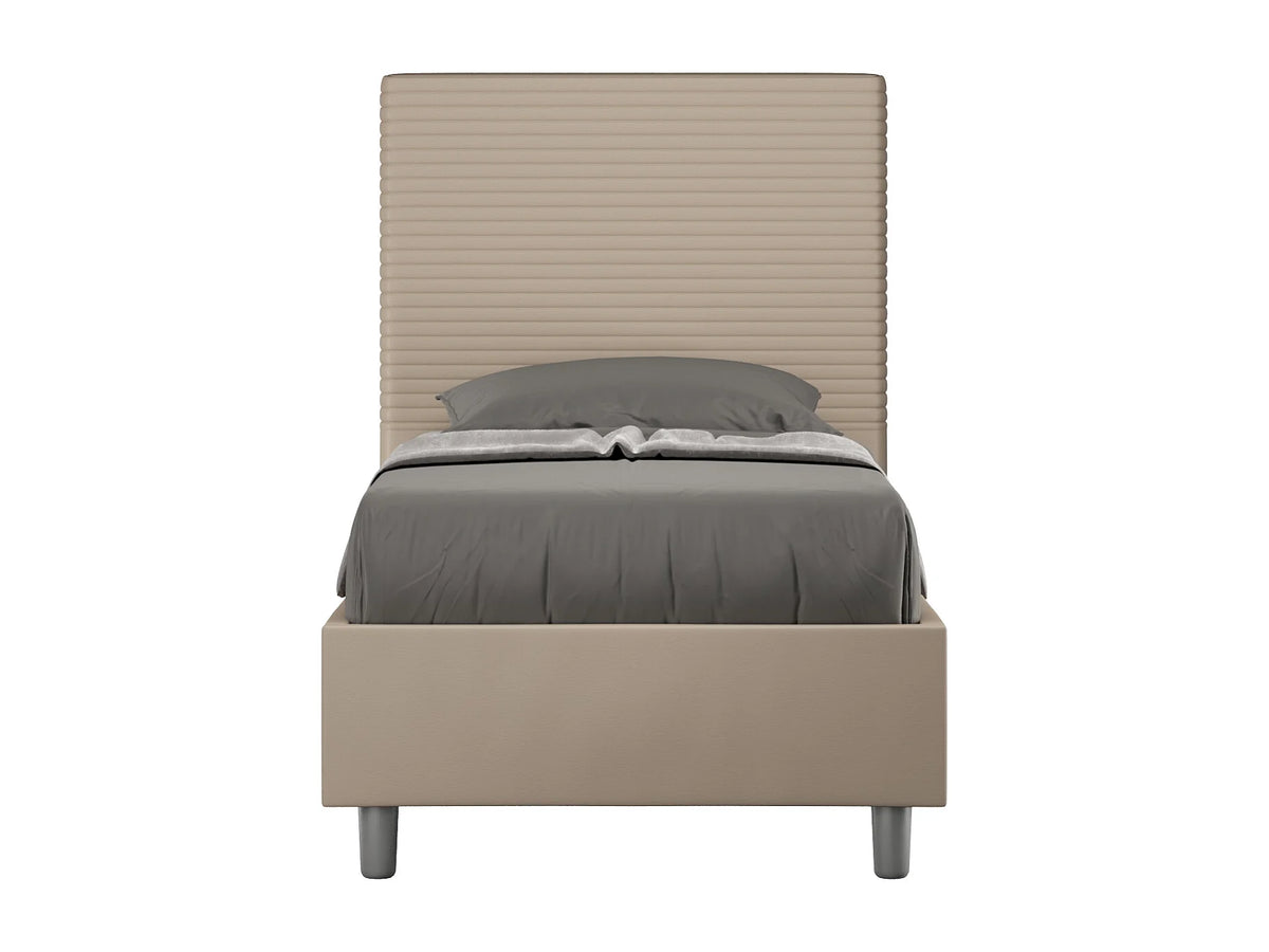 Lit Coffre 90x190 Simili Cuir Taupe Capitonné — vue 3
