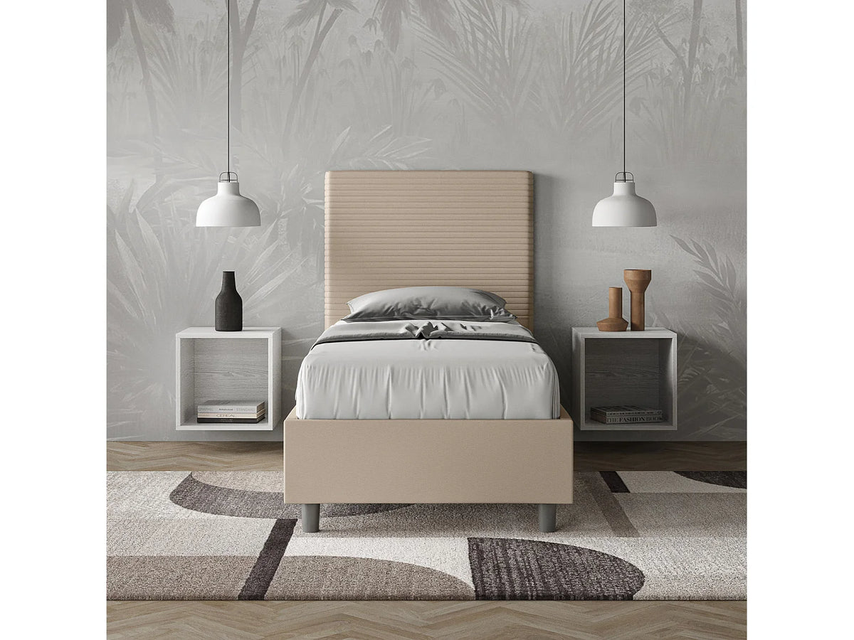 Lit Coffre 90x190 Simili Cuir Taupe Capitonné