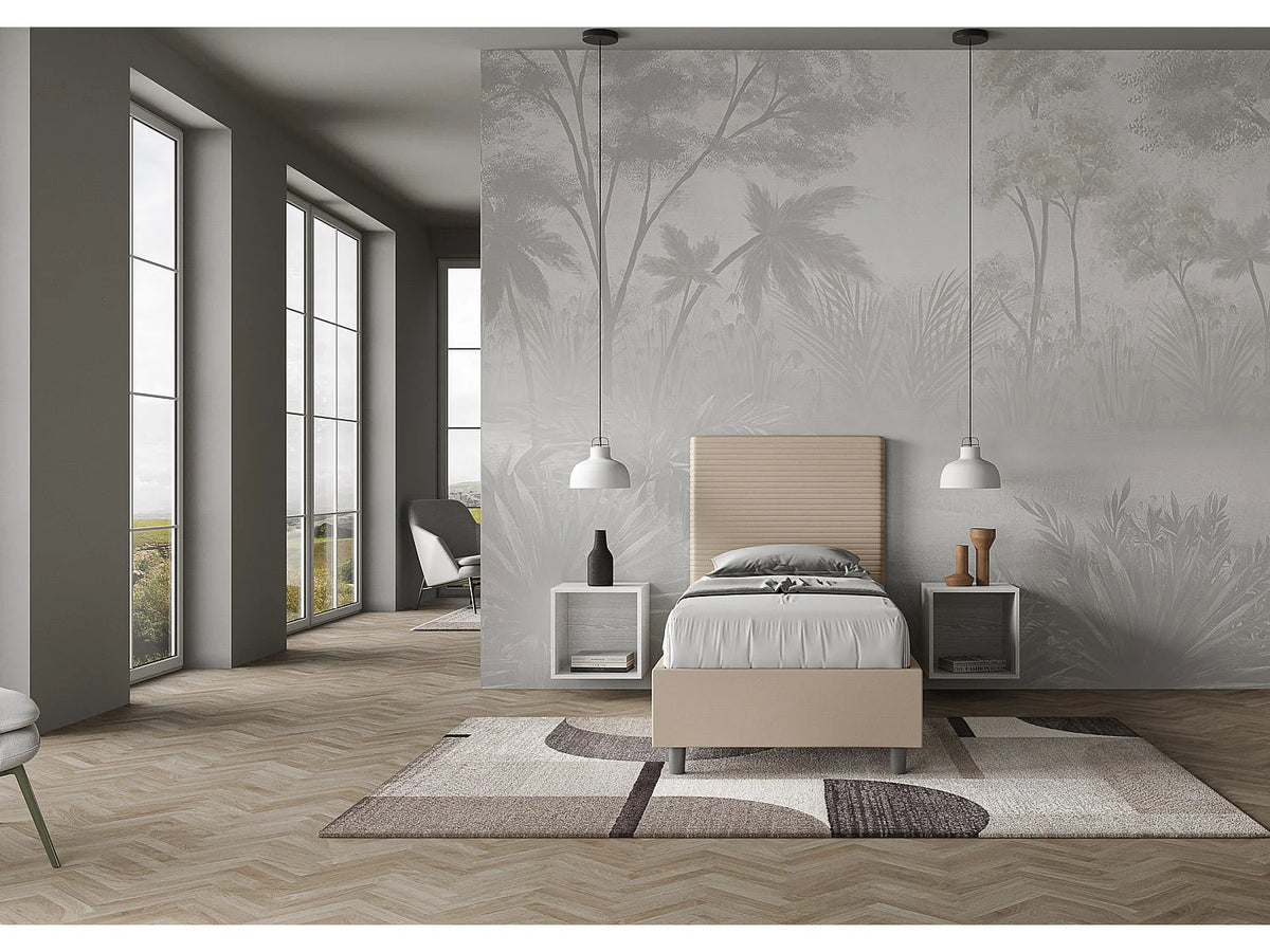 Lit Coffre 90x190 Simili Cuir Taupe Capitonné — vue 2