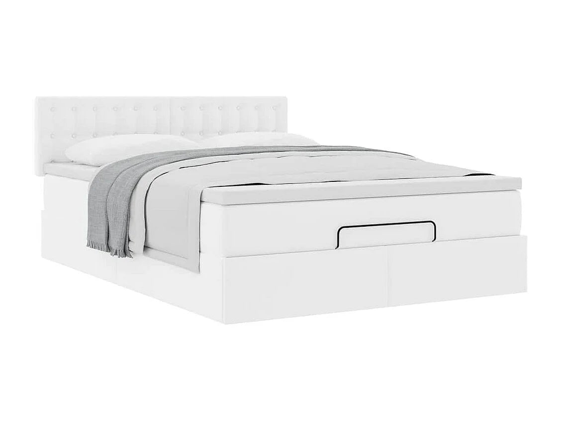 Lit Coffre 140x190 Simili Cuir Blanc avec Matelas — vue 4