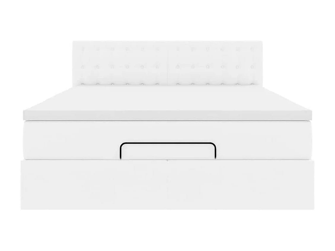 Lit Coffre 140x190 Simili Cuir Blanc avec Matelas — vue 6