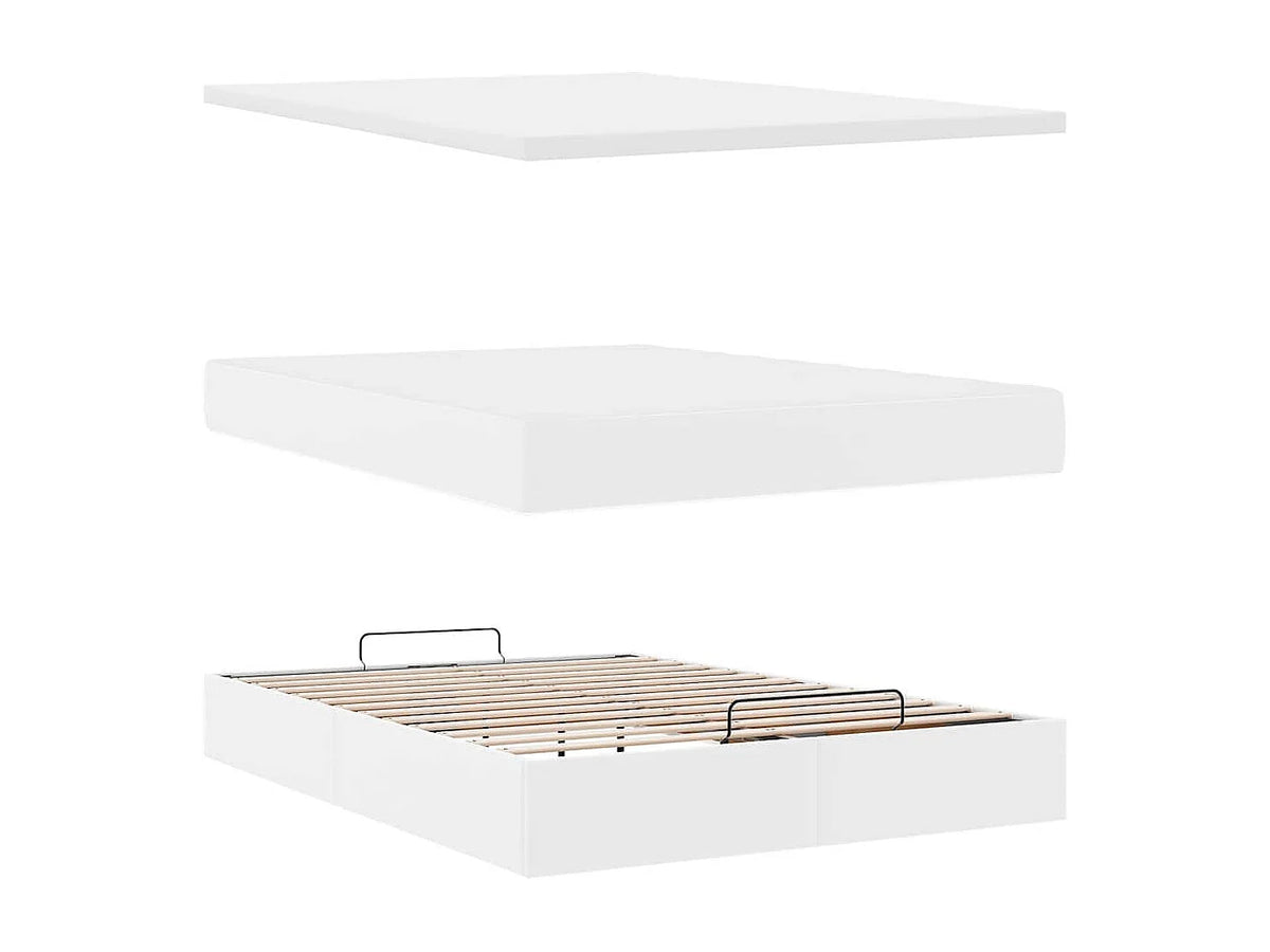 Lit Coffre 140x190 Simili Cuir Blanc avec Matelas — vue 9
