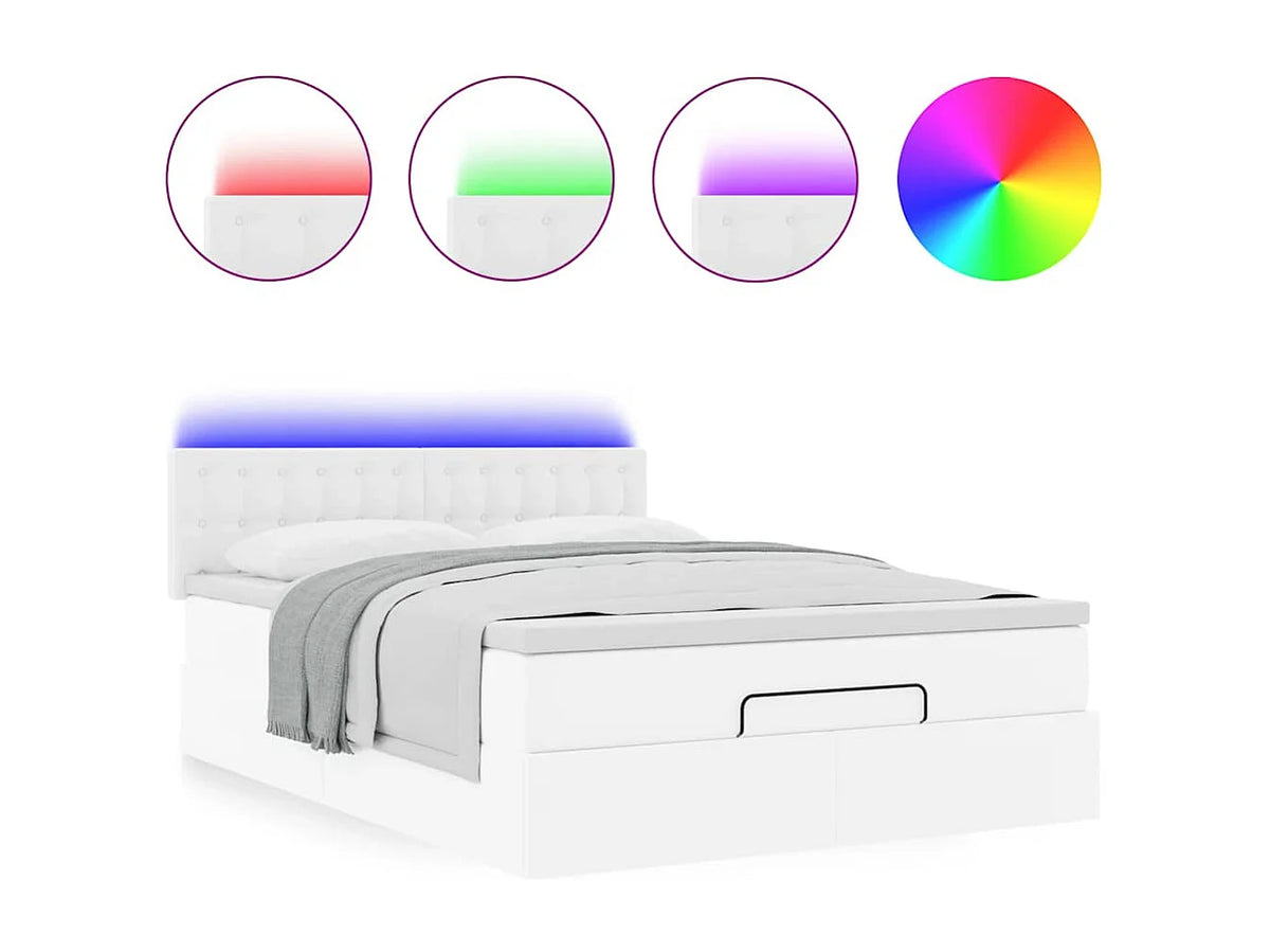 Lit Coffre 140x190 Simili Cuir Blanc avec Matelas, LED et Port USB — vue 4