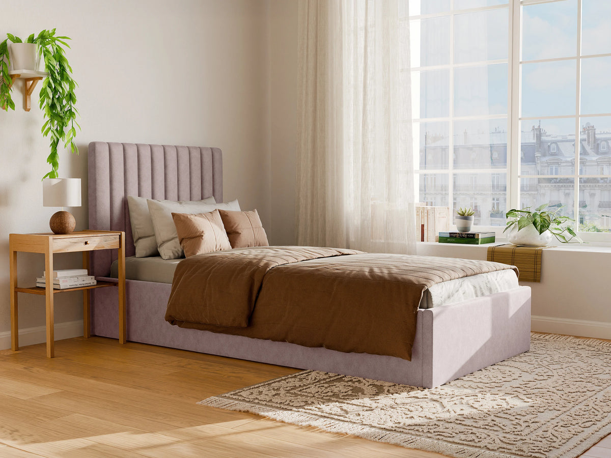Lit Coffre 90x190 Bois Rose avec Matelas - SARAH