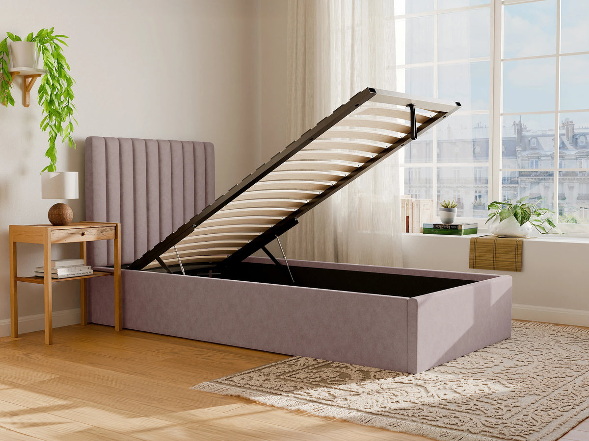 Lit Coffre 90x190 Bois Rose avec Matelas - SARAH — vue 4