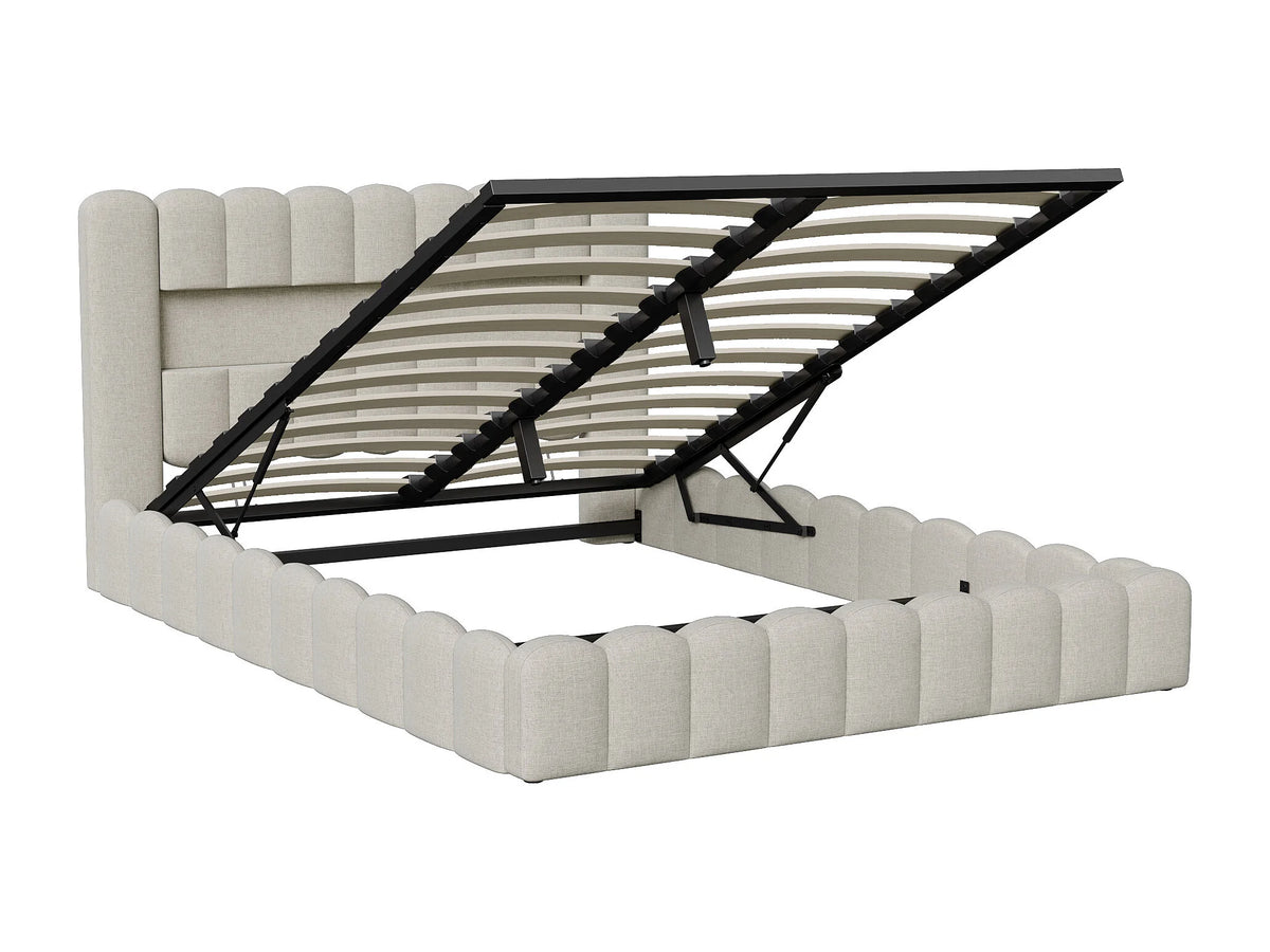 Lit Coffre 140x200 Tissu Lin Beige avec LED — vue 9