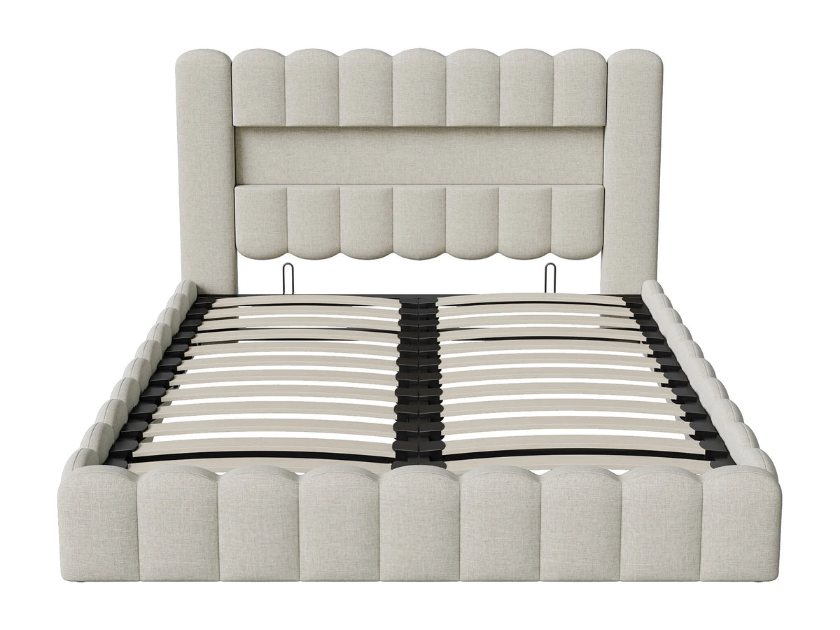 Lit Coffre 140x200 Tissu Lin Beige avec LED — vue 6