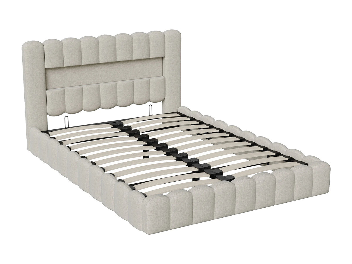 Lit Coffre 140x200 Tissu Lin Beige avec LED — vue 7
