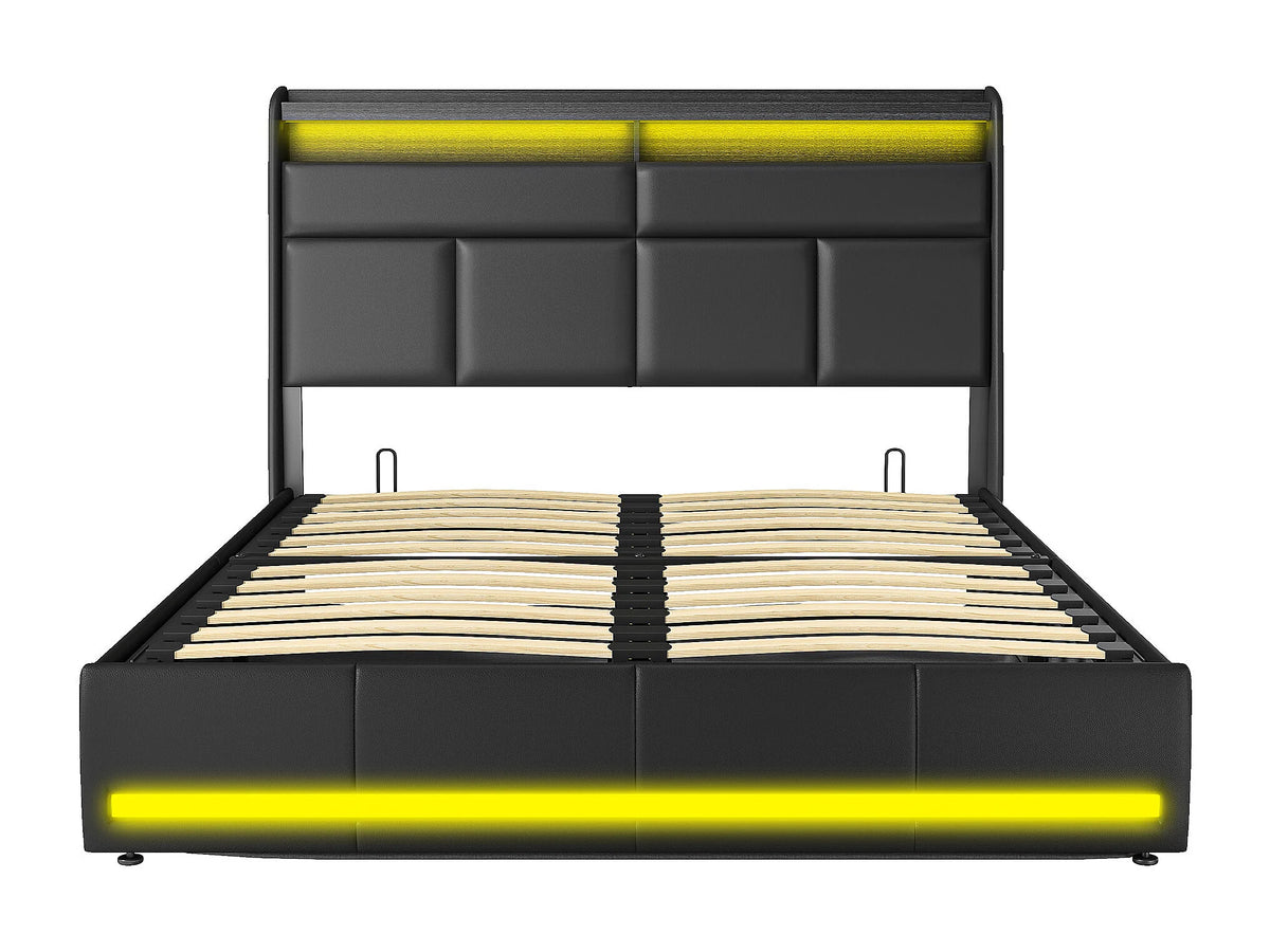 Lit Coffre 160x200 Simili Cuir Noir Capitonné avec LED — vue 6