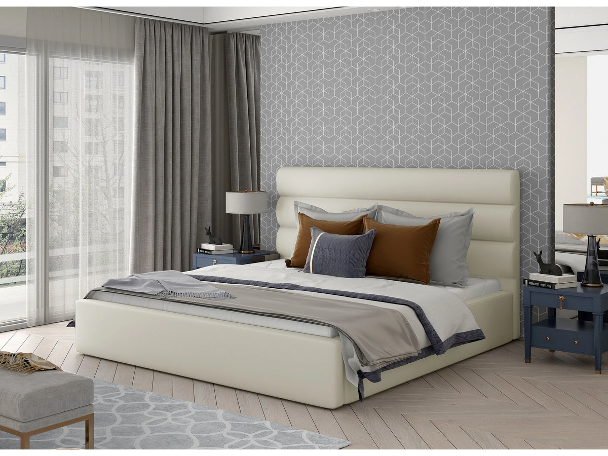 Lit Coffre 200x200 Simili Cuir Beige — vue 7
