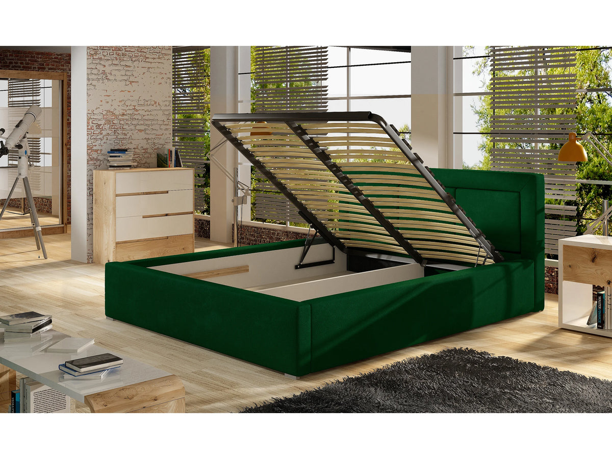 Lit Coffre 200x200 Tissu Gris Capitonné