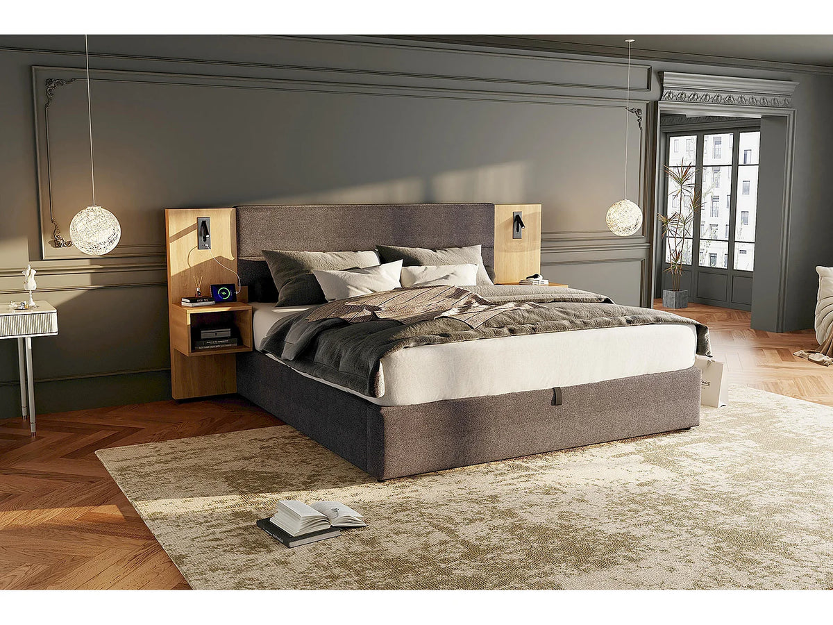 Lit Coffre 160x200 Velours Gris avec Chevets et Port USB — vue 8