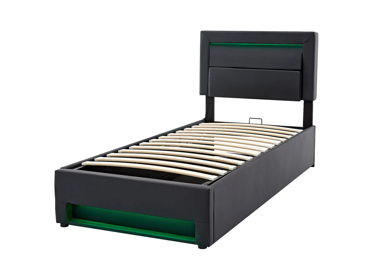 Lit Coffre 90x190 Simili Cuir Noir avec LED et Port USB — vue 10