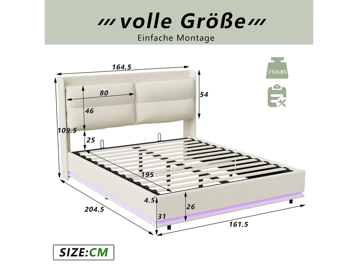 Lit Coffre 160x200 Velours Blanc cassé avec Chevets, LED et Port USB — vue 8