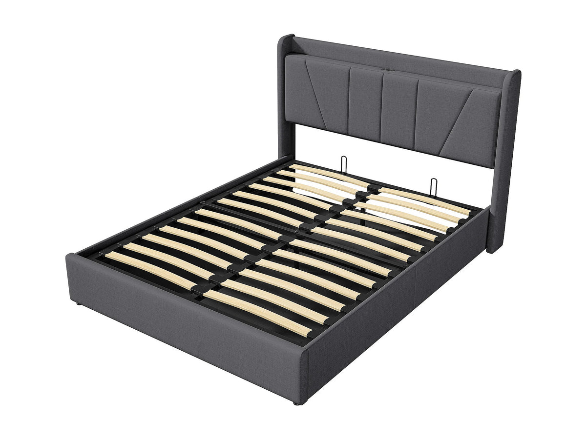 Lit Coffre 160x200 Chanvre Noir avec Port USB — vue 7