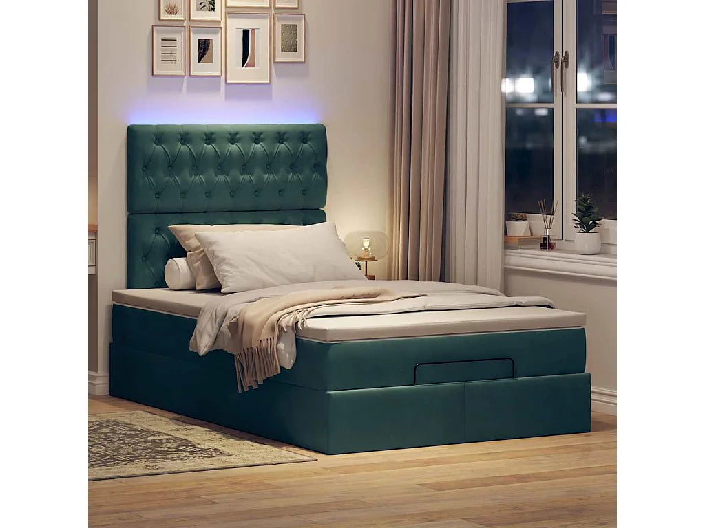 Lit Coffre 120x200 Velours Vert avec Matelas, LED et Port USB — vue 2