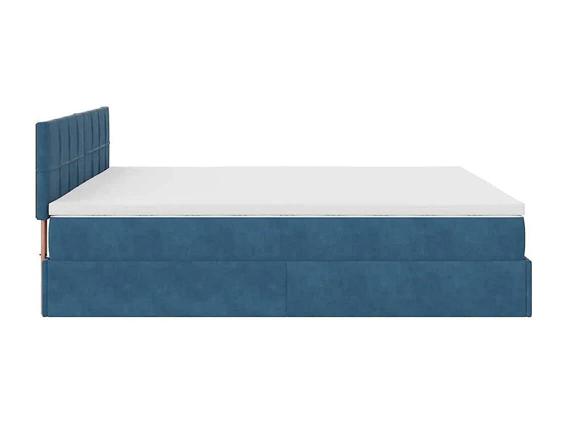 Lit Coffre 200x200 Velours Bleu avec Matelas, LED et Port USB — vue 7