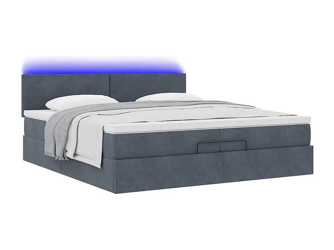 Lit Coffre 200x200 Velours Gris avec Matelas, LED et Port USB — vue 8