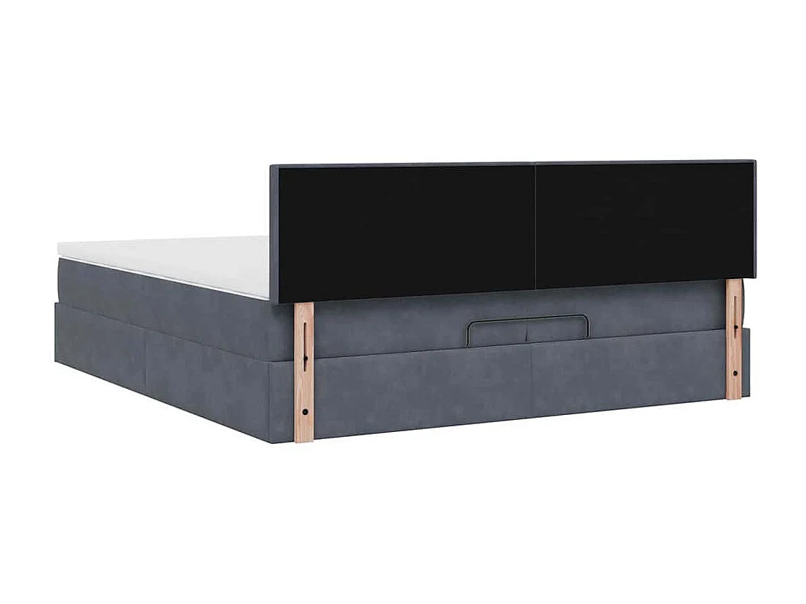 Lit Coffre 200x200 Velours Gris avec Matelas, LED et Port USB — vue 7