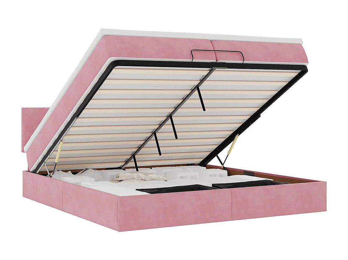 Lit Coffre 200x200 Velours Rose avec Matelas, LED et Port USB — vue 8