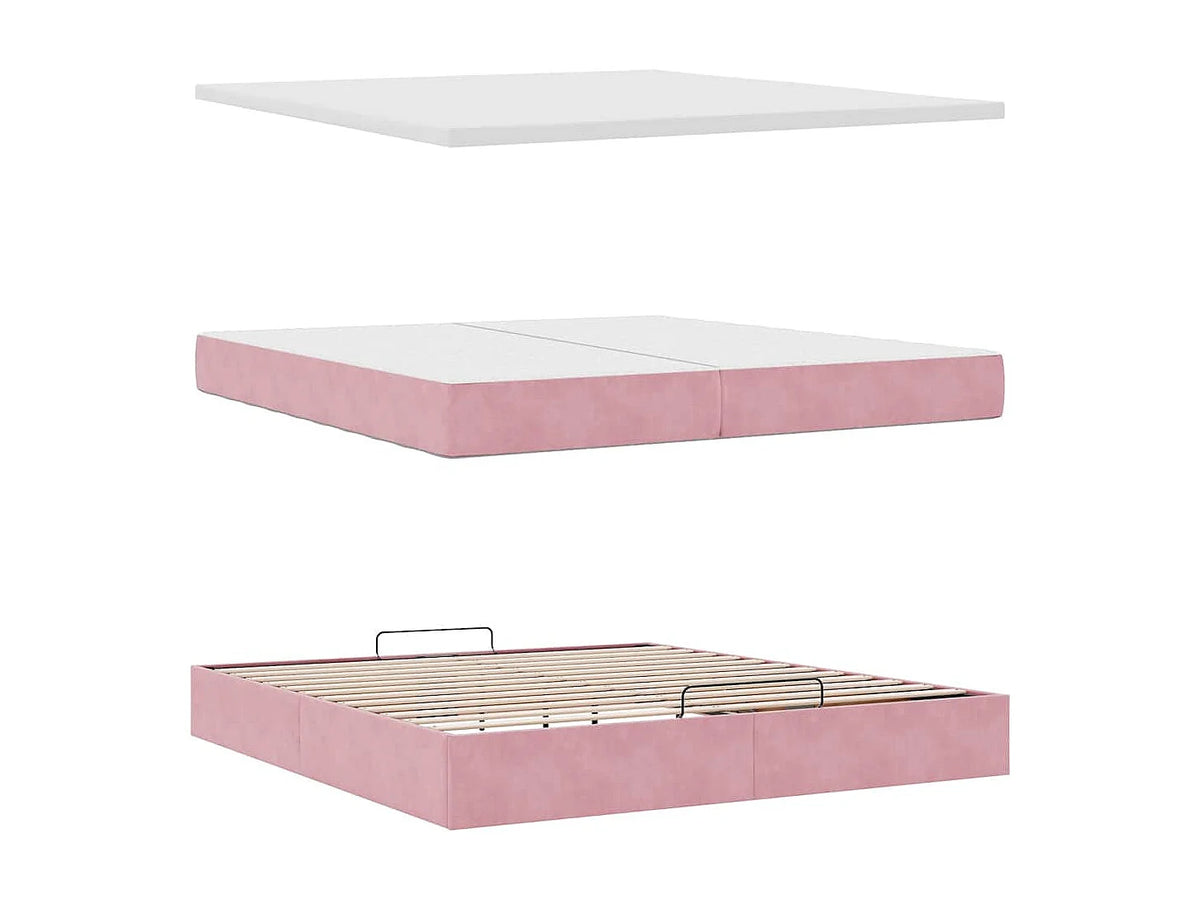 Lit Coffre 200x200 Velours Rose avec Matelas, LED et Port USB — vue 9