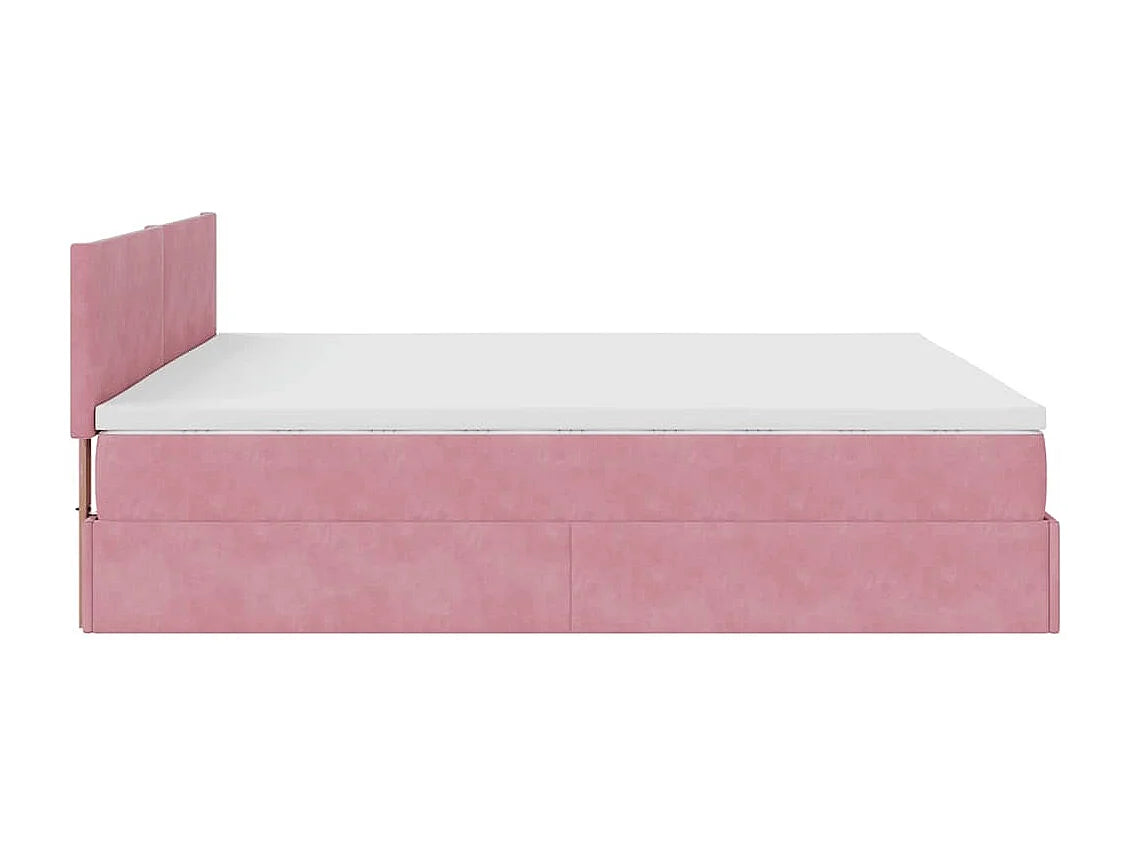 Lit Coffre 200x200 Velours Rose avec Matelas, LED et Port USB — vue 7