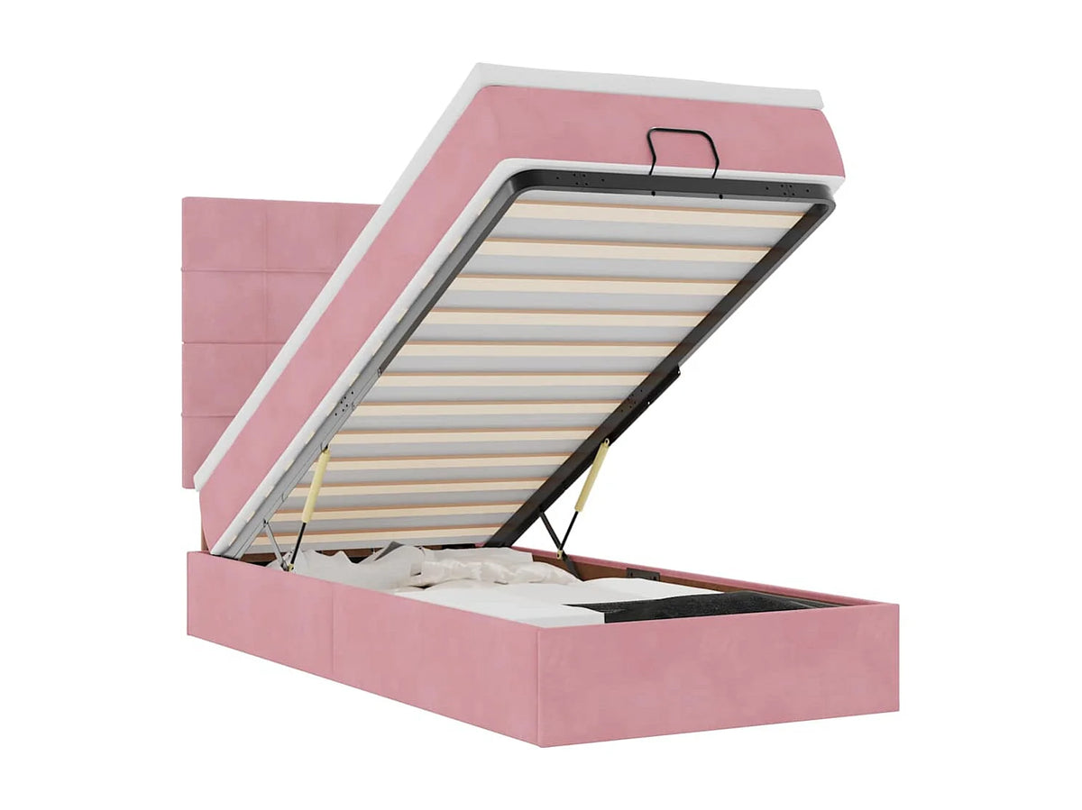 Lit Coffre 90x190 Velours Rose avec Matelas — vue 9