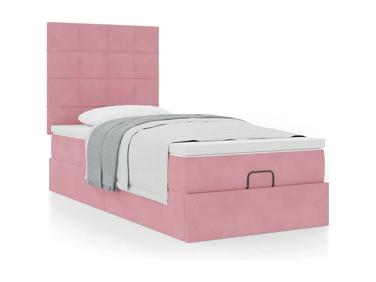 Lit Coffre 90x190 Velours Rose avec Matelas — vue 3