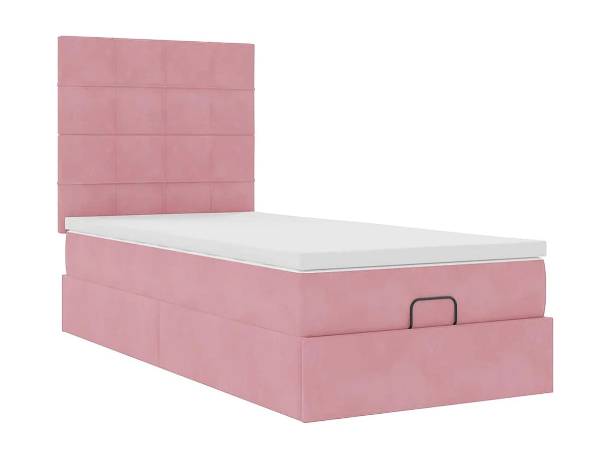 Lit Coffre 90x190 Velours Rose avec Matelas — vue 4