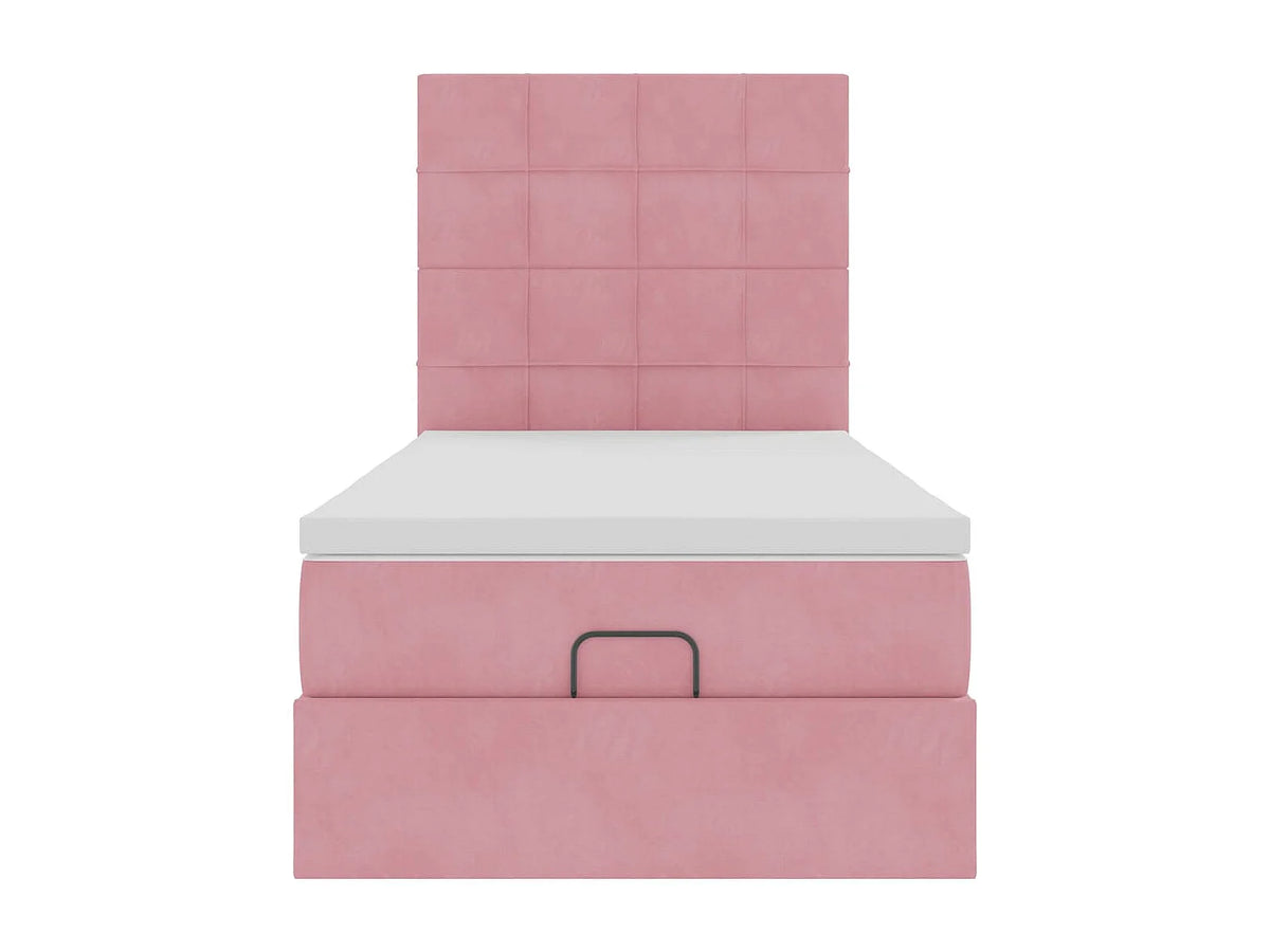 Lit Coffre 90x190 Velours Rose avec Matelas — vue 5