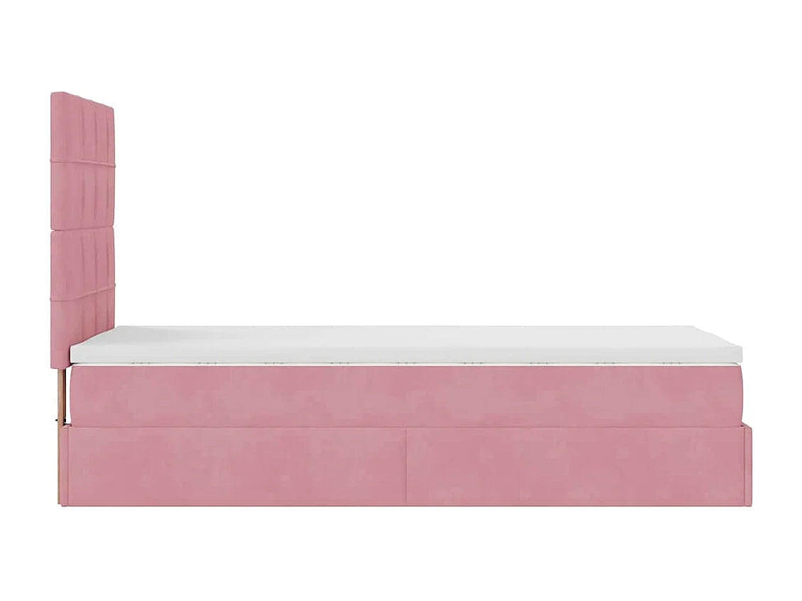 Lit Coffre 90x190 Velours Rose avec Matelas — vue 8