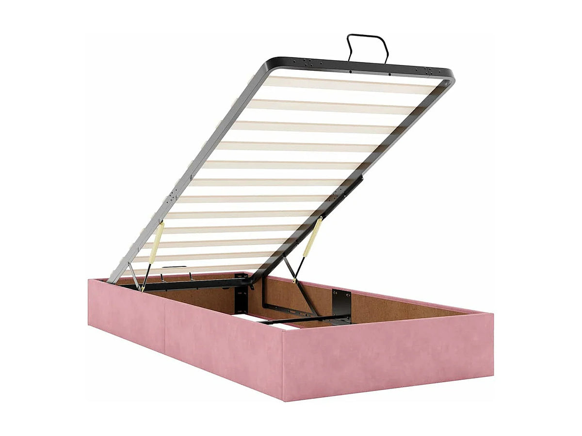 Lit Coffre 90x190 Velours Rose avec Matelas — vue 10