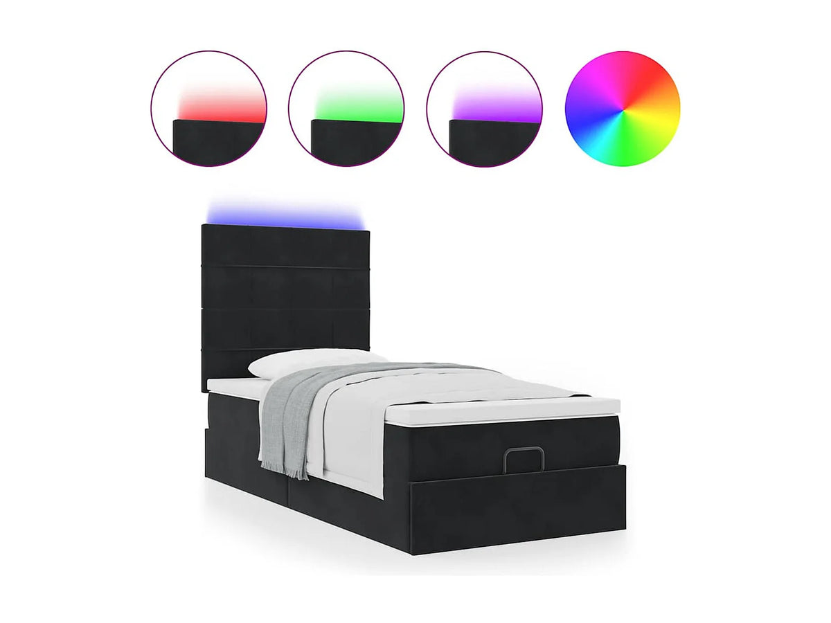 Lit Coffre 90x190 Velours Noir avec Matelas, LED et Port USB — vue 4