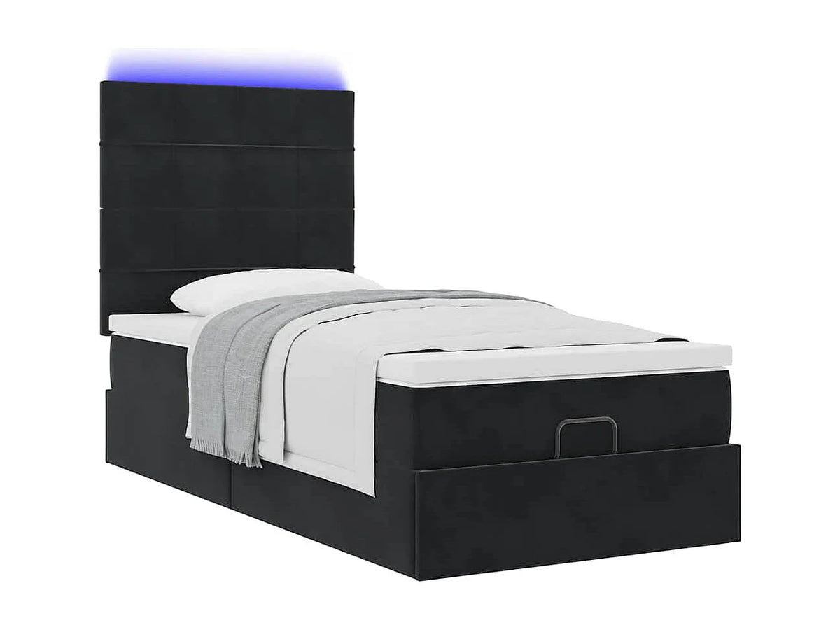 Lit Coffre 90x190 Velours Noir avec Matelas, LED et Port USB — vue 5