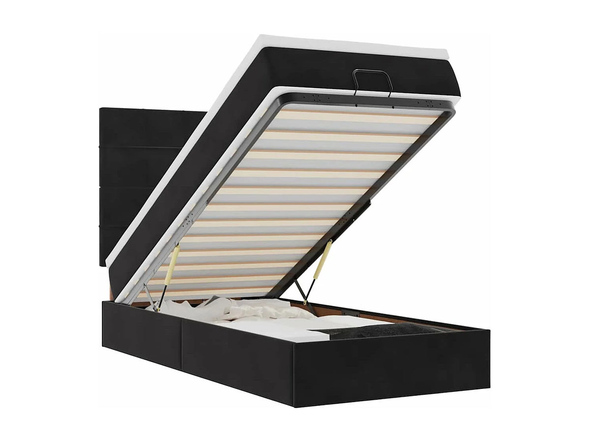 Lit Coffre 90x190 Velours Noir avec Matelas — vue 8
