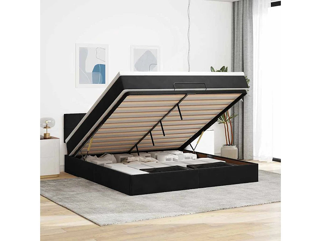 Lit Coffre 180x200 Velours Noir avec Matelas