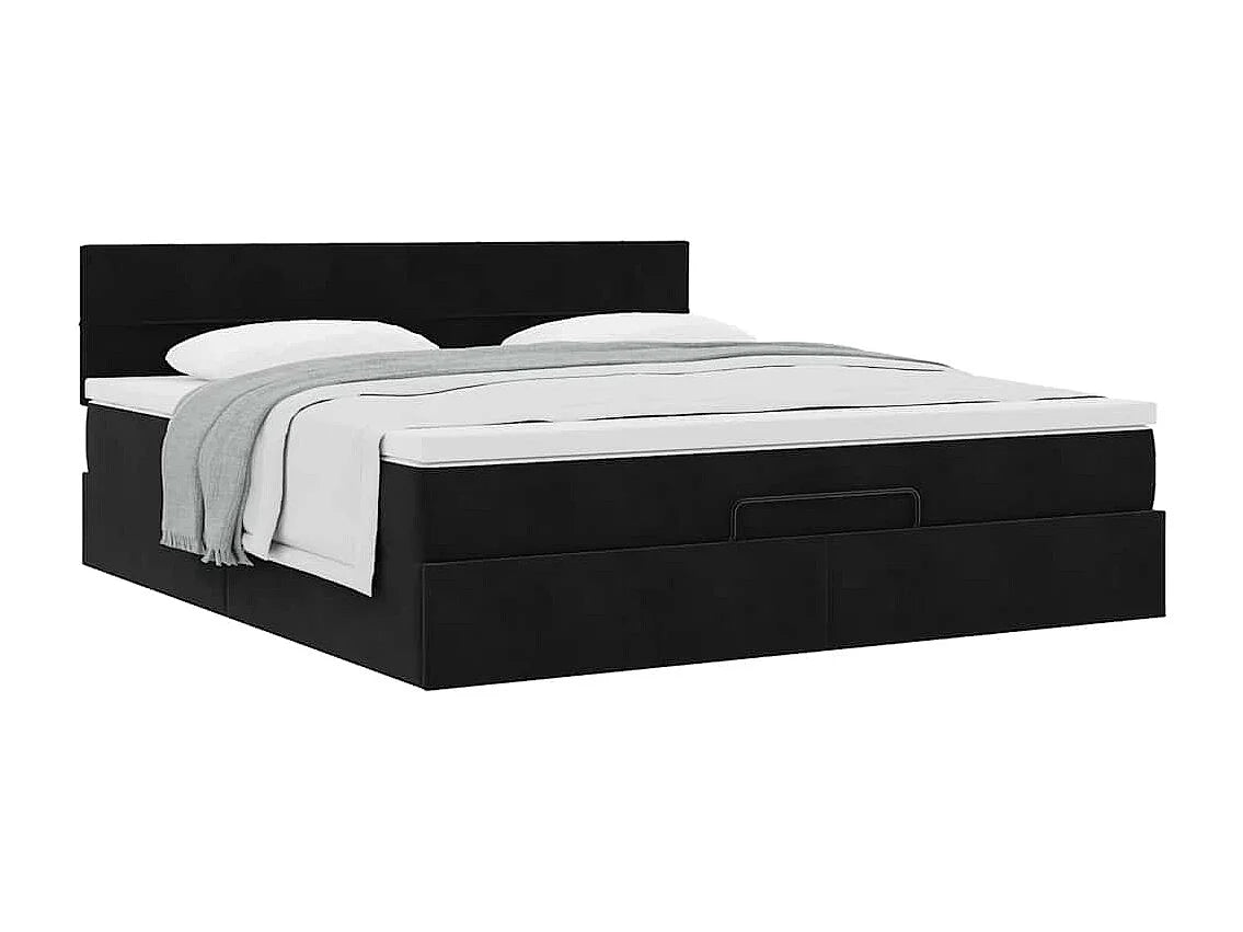 Lit Coffre 180x200 Velours Noir avec Matelas — vue 3