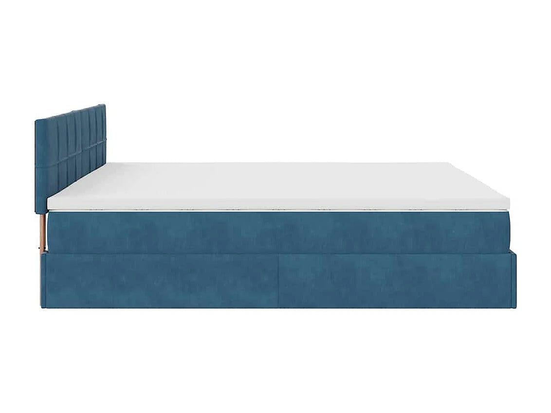 Lit Coffre 200x200 Velours Bleu avec Matelas — vue 7