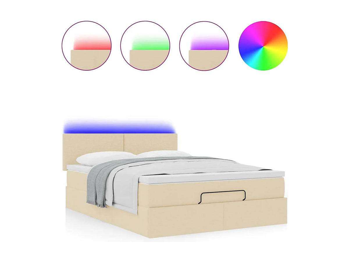 Lit Coffre 140x190 Tissu Crème avec Matelas, LED et Port USB — vue 4