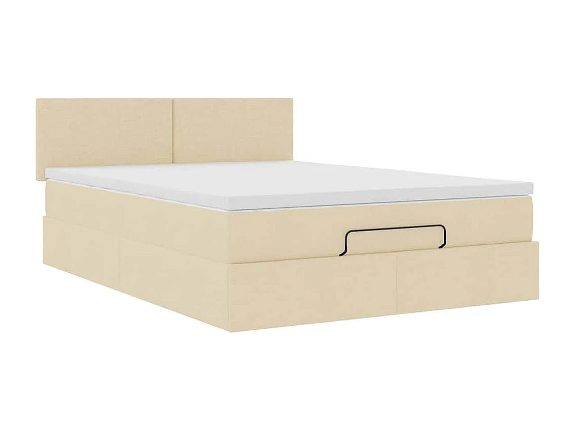 Lit Coffre 140x190 Tissu Crème avec Matelas, LED et Port USB — vue 6