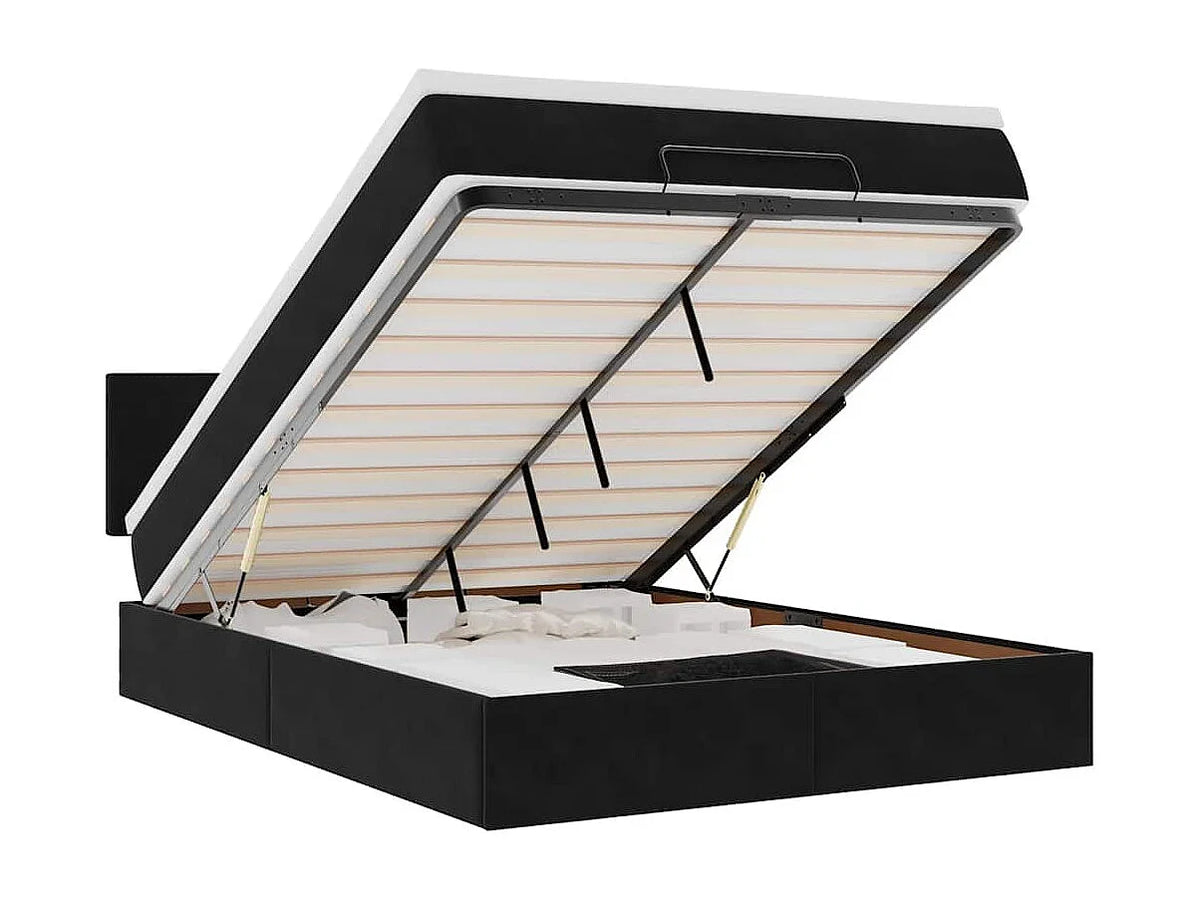 Lit Coffre 140x190 Velours Noir avec Matelas — vue 8