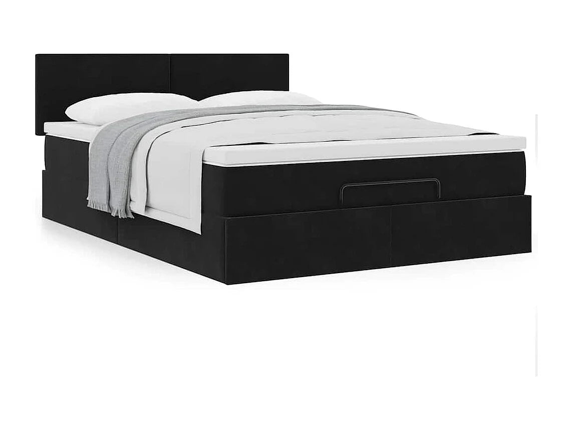 Lit Coffre 140x190 Velours Noir avec Matelas — vue 3